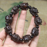 Coffee Hand Carved Buddha Head Bracelet Men