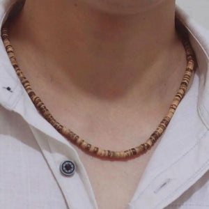 Vintage Coconut Bead Men Necklace 18 Inch Short Wood Choker Stone Colar