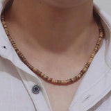 Vintage Coconut Bead Men Necklace 18 Inch Short Wood Choker Stone Colar