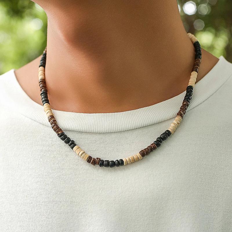 Hip Hop Wood Beads Necklace Men Choker Strand Mix Neck Chain Jewelry Collar