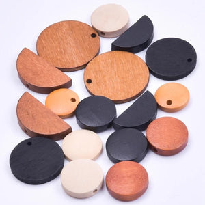 50Pcs Unfinished Geometric Wood Charms Beads For Jewelry Decoration