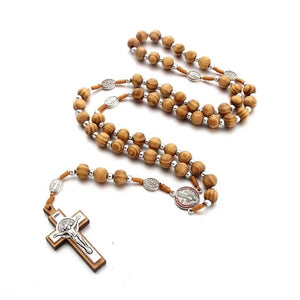 Pine Cross Pendant Necklace Catholic Rosary Christian Jesus Exorcism Jewelry