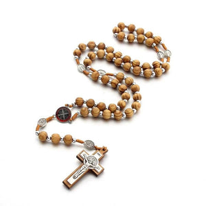 Pine Cross Pendant Necklace Catholic Rosary Christian Jesus Exorcism Jewelry