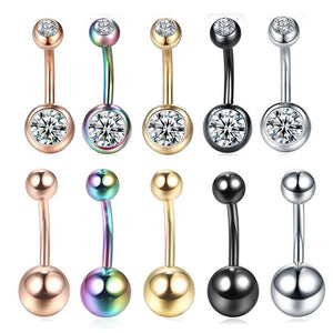 10pcs Rhinestone Belly Button Rings Stainless Steel Navel Piercing Body Jewelry