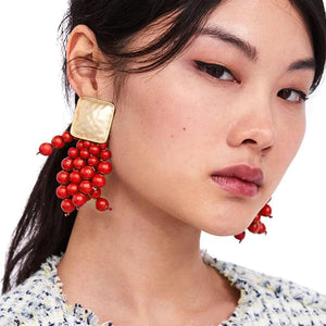 Long Wooden Bead Chain Dangle Earrings Statement Boho Jewelry