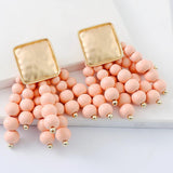 Long Wooden Bead Chain Dangle Earrings Statement Boho Jewelry