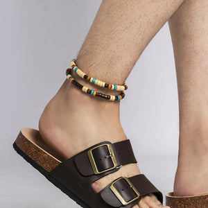 Wooden Beads Anklet Bracelet Set Men Foot Chains Jewelry