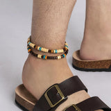 Wooden Beads Anklet Bracelet Set Men Foot Chains Jewelry