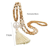 Boho Tassel Sweater Chain Peace Pendant Necklace with Wooden Beads