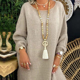 Boho Tassel Sweater Chain Peace Pendant Necklace with Wooden Beads
