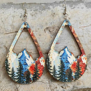 Vintage Cutout Wooden Teardrop Earrings for Women