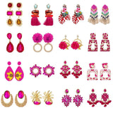 Korea Hot Pink Crystal Drop Earrings Wedding Jewelry Rhinestones Dangle