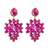 Korea Hot Pink Crystal Drop Earrings Wedding Jewelry Rhinestones Dangle