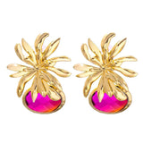 Korea Hot Pink Crystal Drop Earrings Wedding Jewelry Rhinestones Dangle