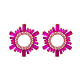 Korea Hot Pink Crystal Drop Earrings Wedding Jewelry Rhinestones Dangle