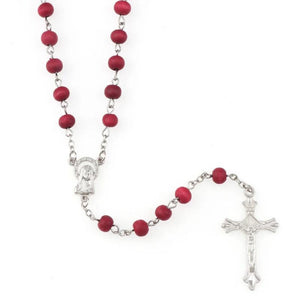 Women's Wooden Rosary Necklace Catholic Cross Pendant with Box