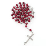 Women's Wooden Rosary Necklace Catholic Cross Pendant with Box