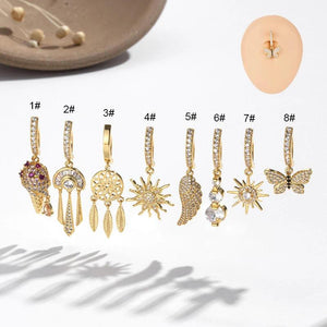 1PC 1.6X10mm Reverse Clicker Belly Ring CZ Tassel Navel Button Rings
