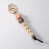 Leopard Silicone Bracelet Monogram Keychain Mama Keychain Wood Wristlet Key Ring