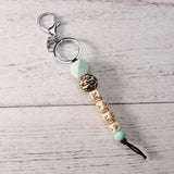 Leopard Silicone Bracelet Monogram Keychain Mama Keychain Wood Wristlet Key Ring