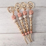 Leopard Silicone Bracelet Monogram Keychain Mama Keychain Wood Wristlet Key Ring