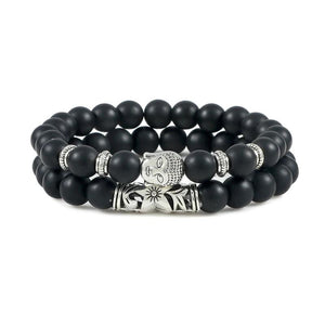 2Pcs Wooden Beaded Buddha Bracelet Set Natural Stone Bracelets Men Women