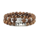 2Pcs Wooden Beaded Buddha Bracelet Set Natural Stone Bracelets Men Women