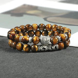 2Pcs Wooden Beaded Buddha Bracelet Set Natural Stone Bracelets Men Women