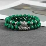 2Pcs Wooden Beaded Buddha Bracelet Set Natural Stone Bracelets Men Women