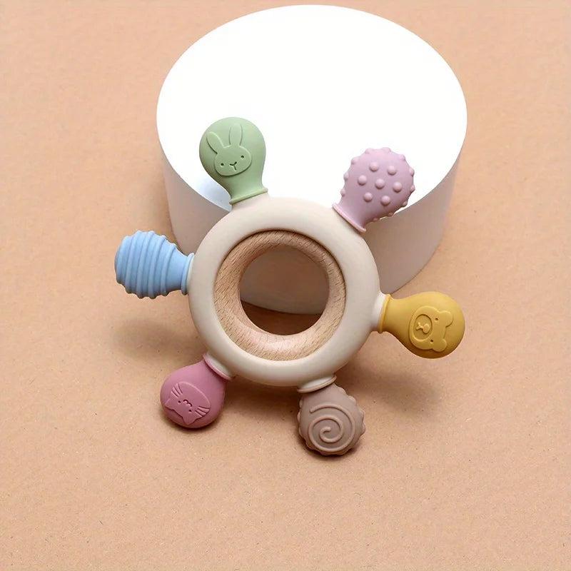 Baby Teething Toy Silicone Rudder With Wooden Ring Teether