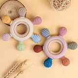 Baby Teething Toy Silicone Rudder With Wooden Ring Teether