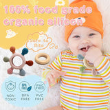 Baby Teething Toy Silicone Rudder With Wooden Ring Teether