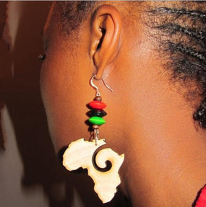 African Map Wooden Earrings