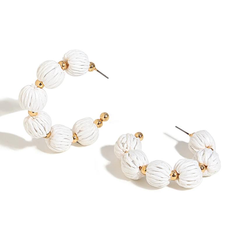 Yellow Raffia Bead Hoop Earrings Geometric Round Circle Jewelry