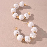 Yellow Raffia Bead Hoop Earrings Geometric Round Circle Jewelry