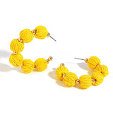Yellow Raffia Bead Hoop Earrings Geometric Round Circle Jewelry
