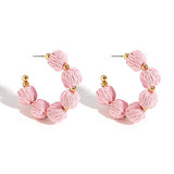 Yellow Raffia Bead Hoop Earrings Geometric Round Circle Jewelry