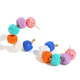 Yellow Raffia Bead Hoop Earrings Geometric Round Circle Jewelry