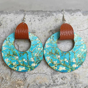 Wood Art Starry Night Earrings American Flag Circle Jewelry