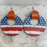 Wood Art Starry Night Earrings American Flag Circle Jewelry