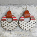 Wood Art Starry Night Earrings American Flag Circle Jewelry