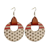 Wood Art Starry Night Earrings American Flag Circle Jewelry