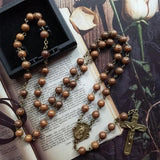 Natural Pine Wood Beads Cross Pendant Necklace for Men Women