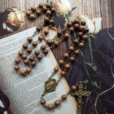 Natural Pine Wood Beads Cross Pendant Necklace for Men Women