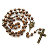 Natural Pine Wood Beads Cross Pendant Necklace for Men Women