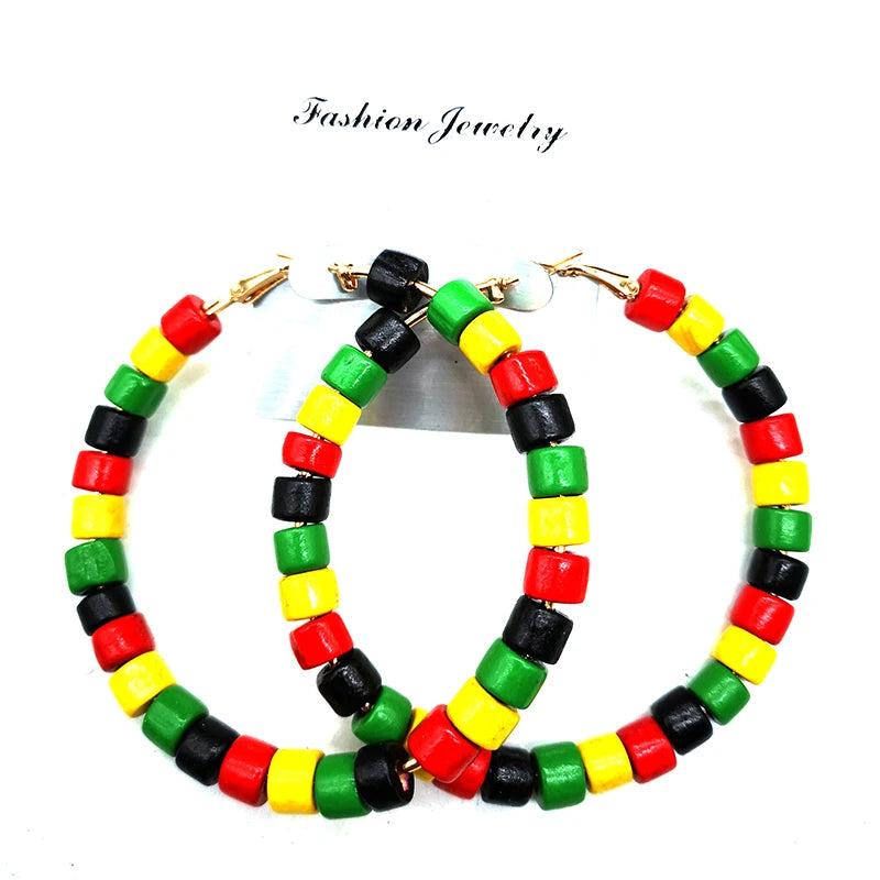African Beaded Hoop Earrings - Mix of 2 Shapes