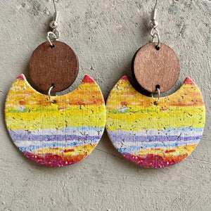 Colorful Cork Circle Moon Earrings for Women