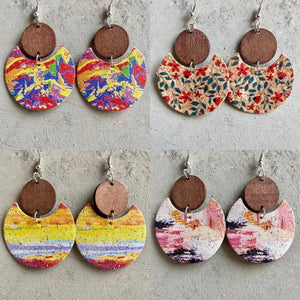 Colorful Cork Circle Moon Earrings for Women