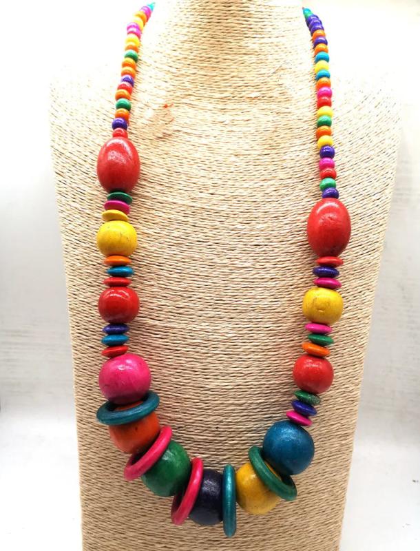 Long African Wooden Beads Necklace
