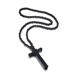 Large Wood Catholic Jesus Cross Pendant Rosary Necklace